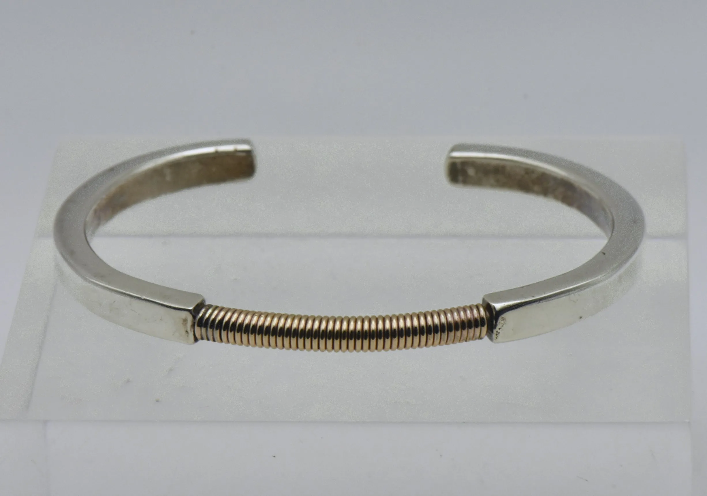 Vintage Sterling Silver and Gold Tone Modern Design Cuff Bracelet