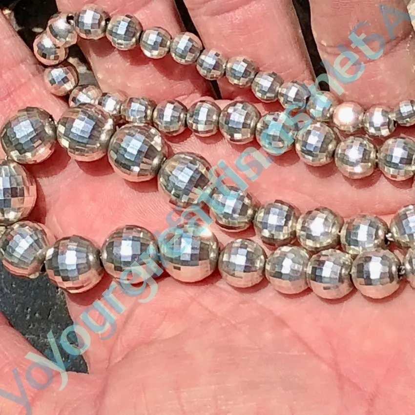 Vintage Sterling Silver Faceted Bead Necklace Silver Pearls