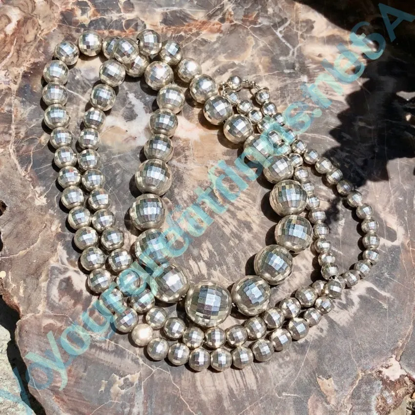 Vintage Sterling Silver Faceted Bead Necklace Silver Pearls