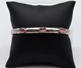 Vintage Sterling Silver Pink Cat's Eye Glass Cuff Bracelet