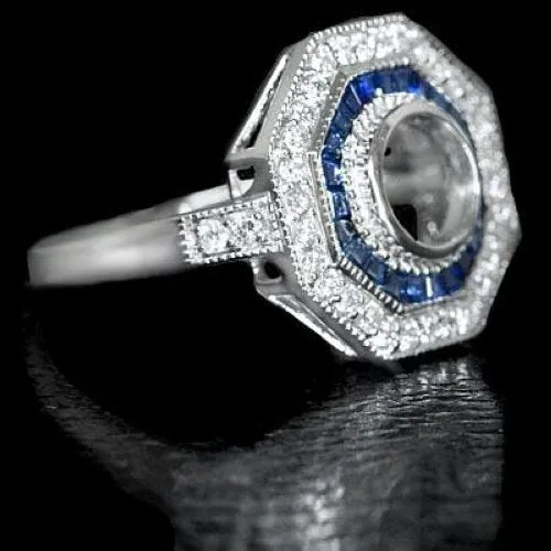 VINTAGE STYLE SEMI MOUNT SAPPHIRE DIAMOND ROUND SETTING RING COCKTAIL 14k TARGET