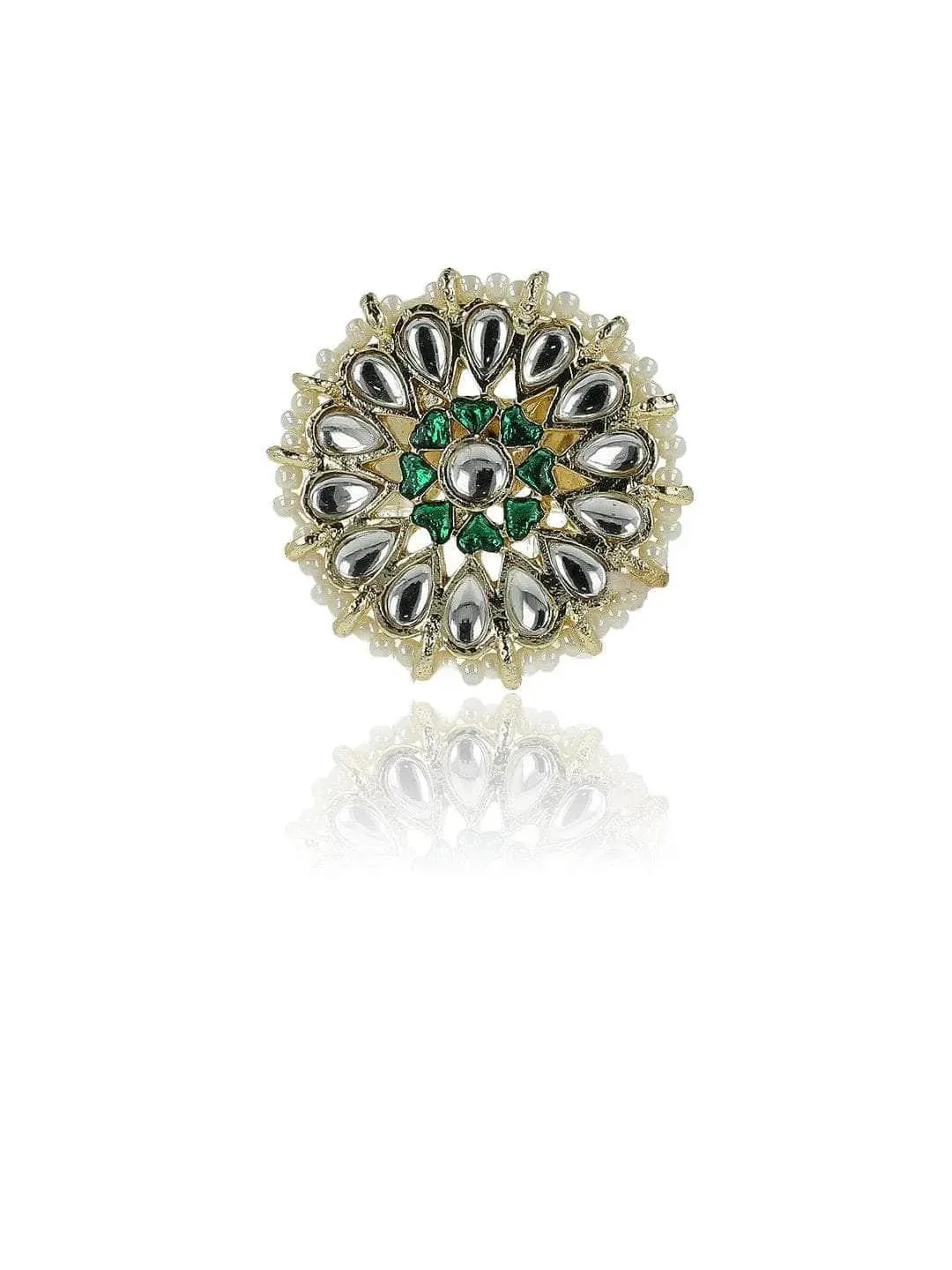 White And Green Kundan Ring