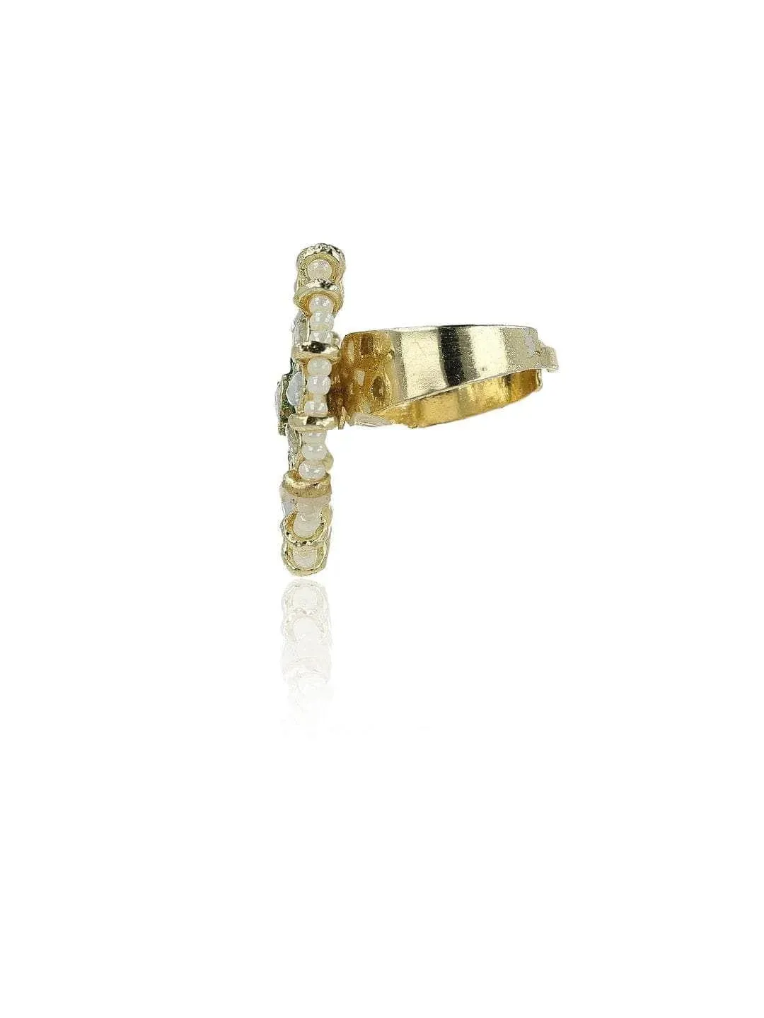 White And Green Kundan Ring