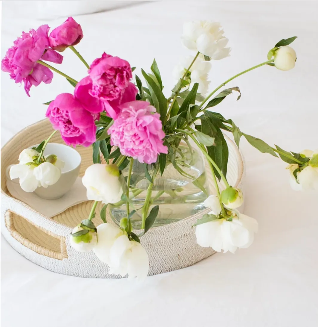 White Beaded Tray, large