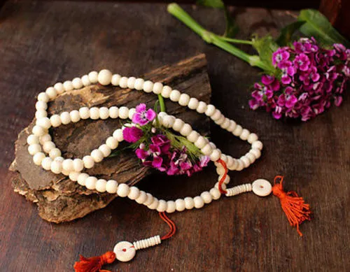 White Bone Prayer Mala with Counter