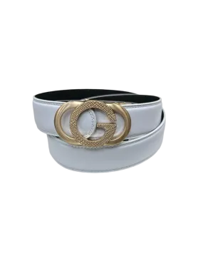 White Men's Gold Buckle Belt Genuine Leather Luxury Style