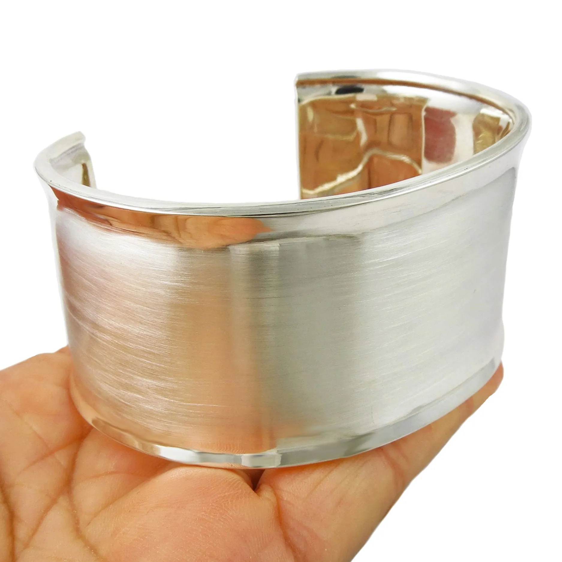 Wide Brushed Sterling Silver Bracelet Cuff