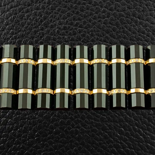 Wide Onyx & Diamond Bracelet