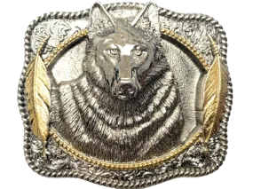 Wolf Head Silver Gold Belt Buckle