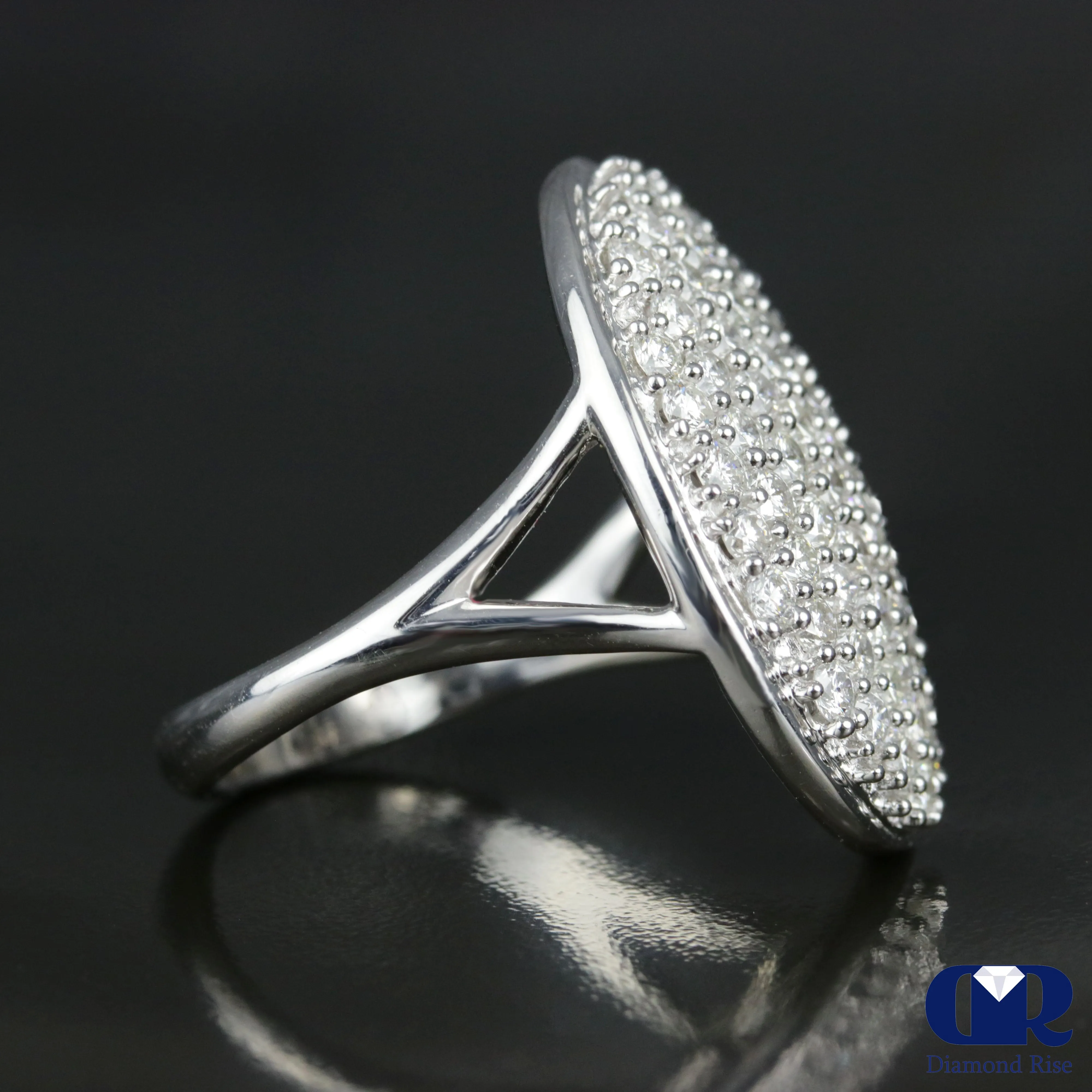 Women's Large Oval Shaped Diamond Cocktail Ring & Right Hand Ring In 14K White Gold