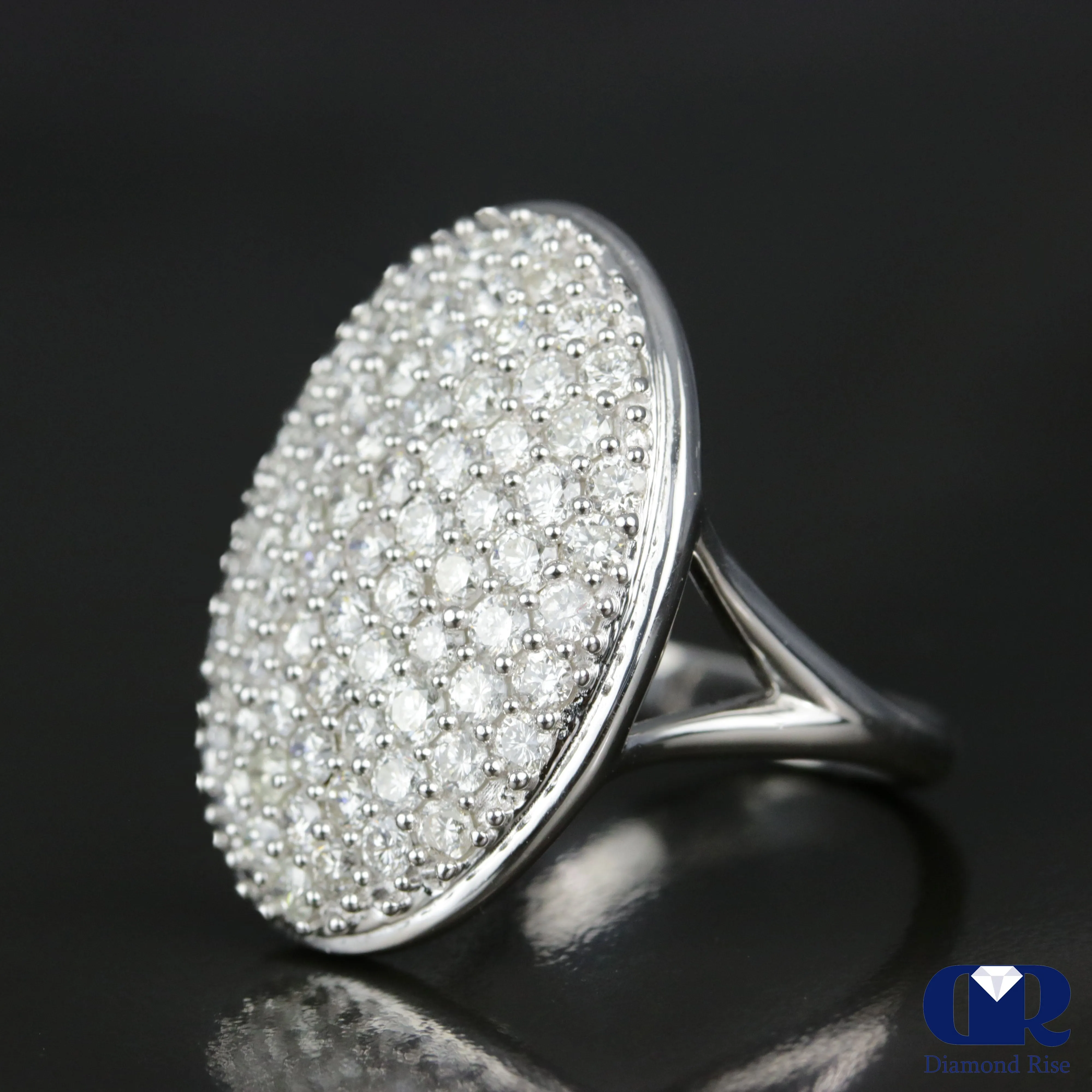 Women's Large Oval Shaped Diamond Cocktail Ring & Right Hand Ring In 14K White Gold