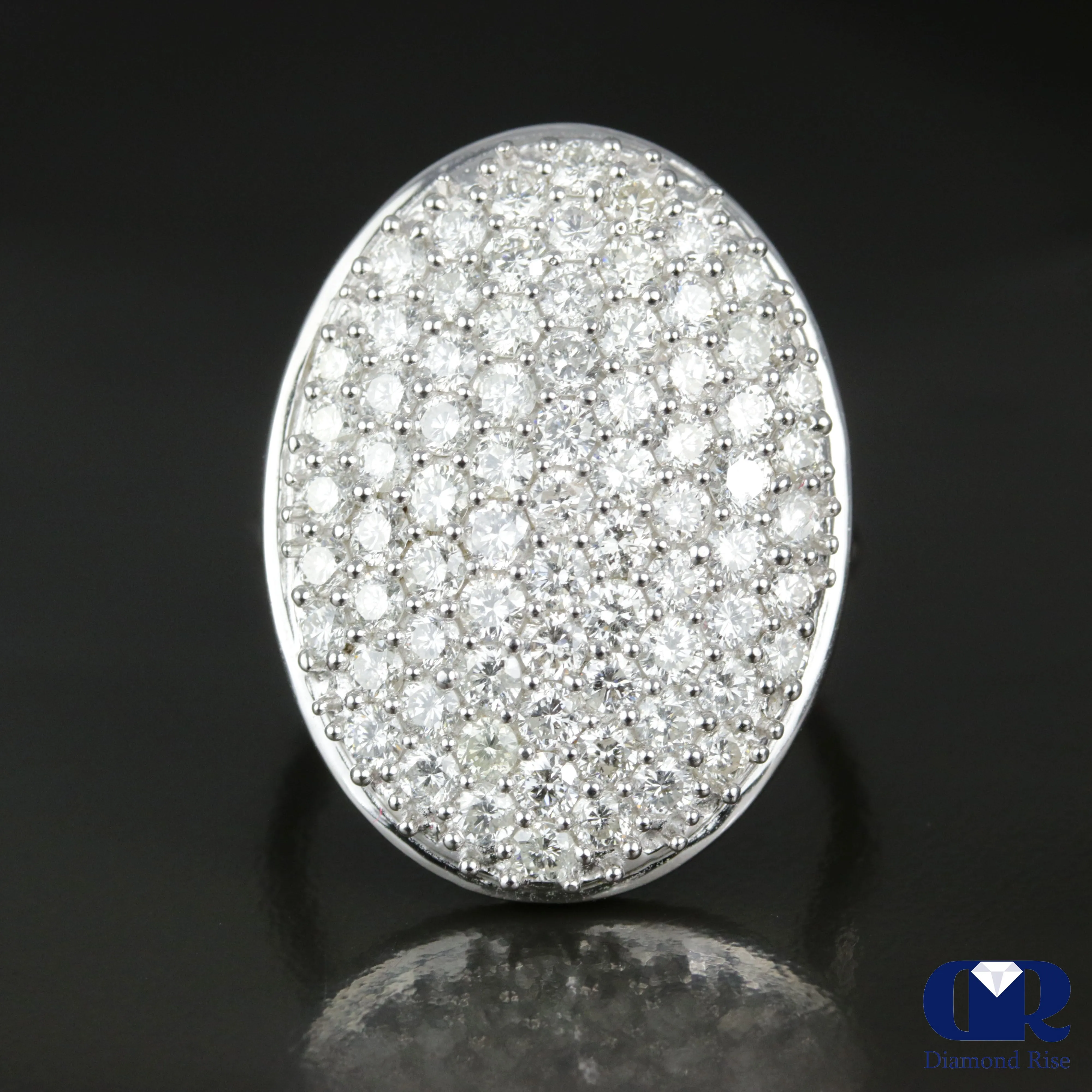 Women's Large Oval Shaped Diamond Cocktail Ring & Right Hand Ring In 14K White Gold