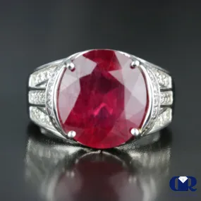 Women's Large Round Ruby & Diamond Cocktail Ring & Right Hand Ring In 14K White Gold