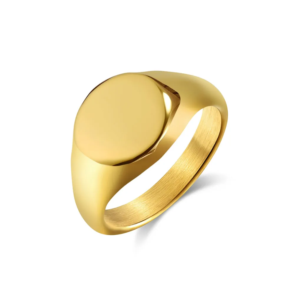 Women’s Titanium Stainless Steel Oval Signet Ring – Polished Finish, Durable and Hypoallergenic, Minimalist Statement Jewelry