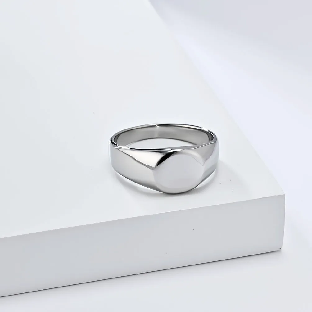 Women’s Titanium Stainless Steel Oval Signet Ring – Polished Finish, Durable and Hypoallergenic, Minimalist Statement Jewelry