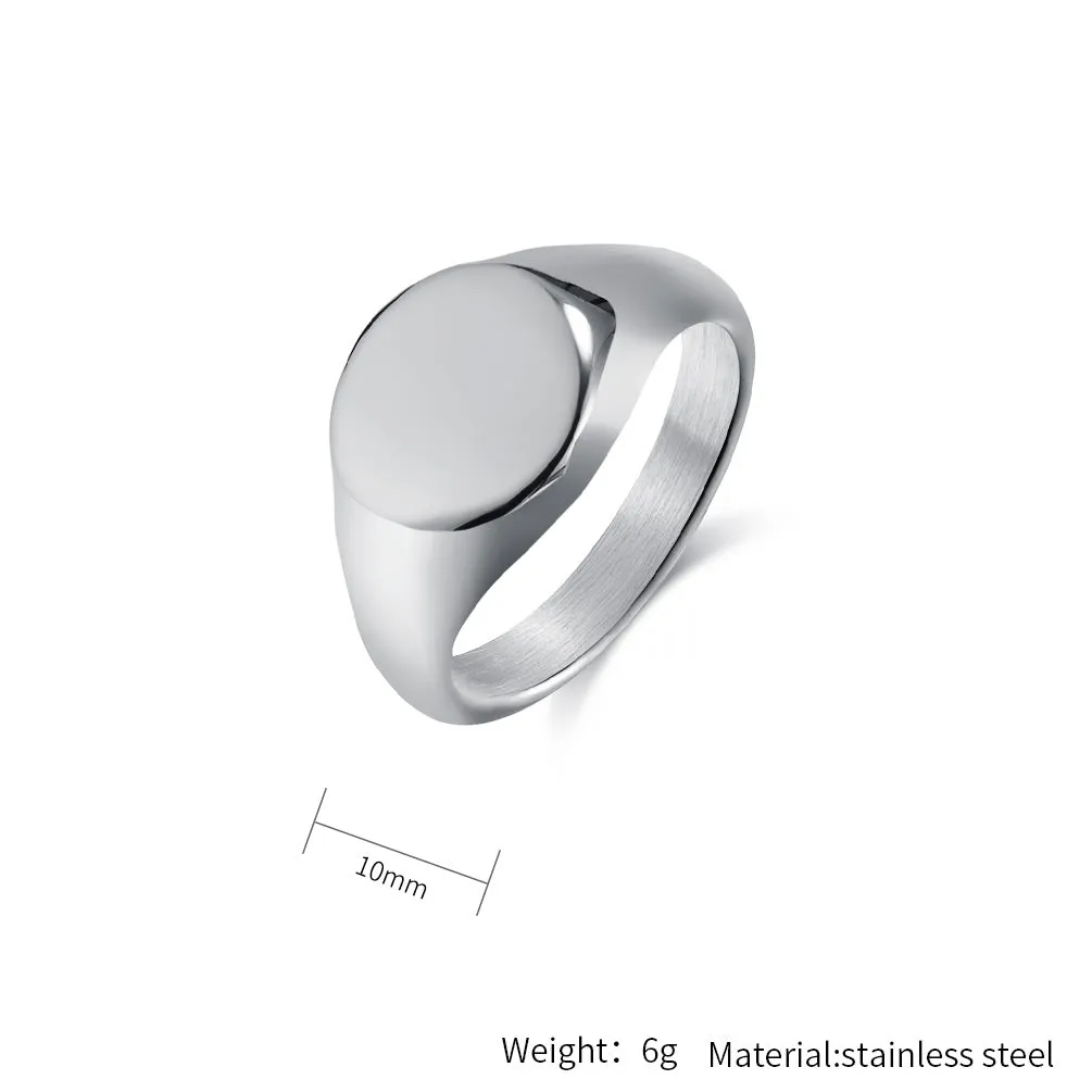 Women’s Titanium Stainless Steel Oval Signet Ring – Polished Finish, Durable and Hypoallergenic, Minimalist Statement Jewelry