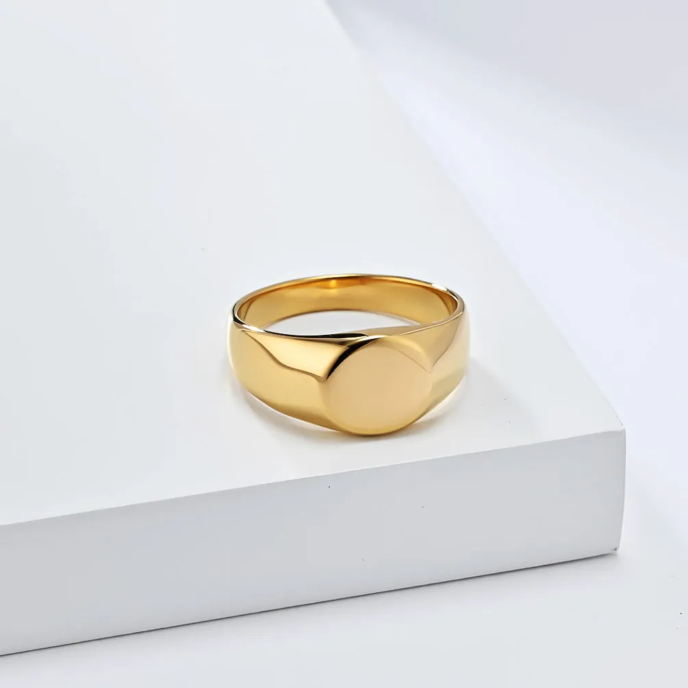 Women’s Titanium Stainless Steel Oval Signet Ring – Polished Finish, Durable and Hypoallergenic, Minimalist Statement Jewelry
