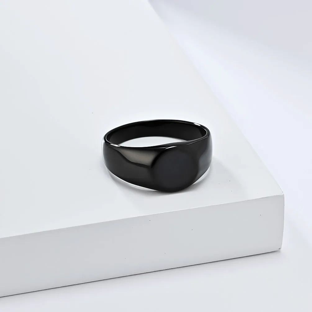 Women’s Titanium Stainless Steel Oval Signet Ring – Polished Finish, Durable and Hypoallergenic, Minimalist Statement Jewelry