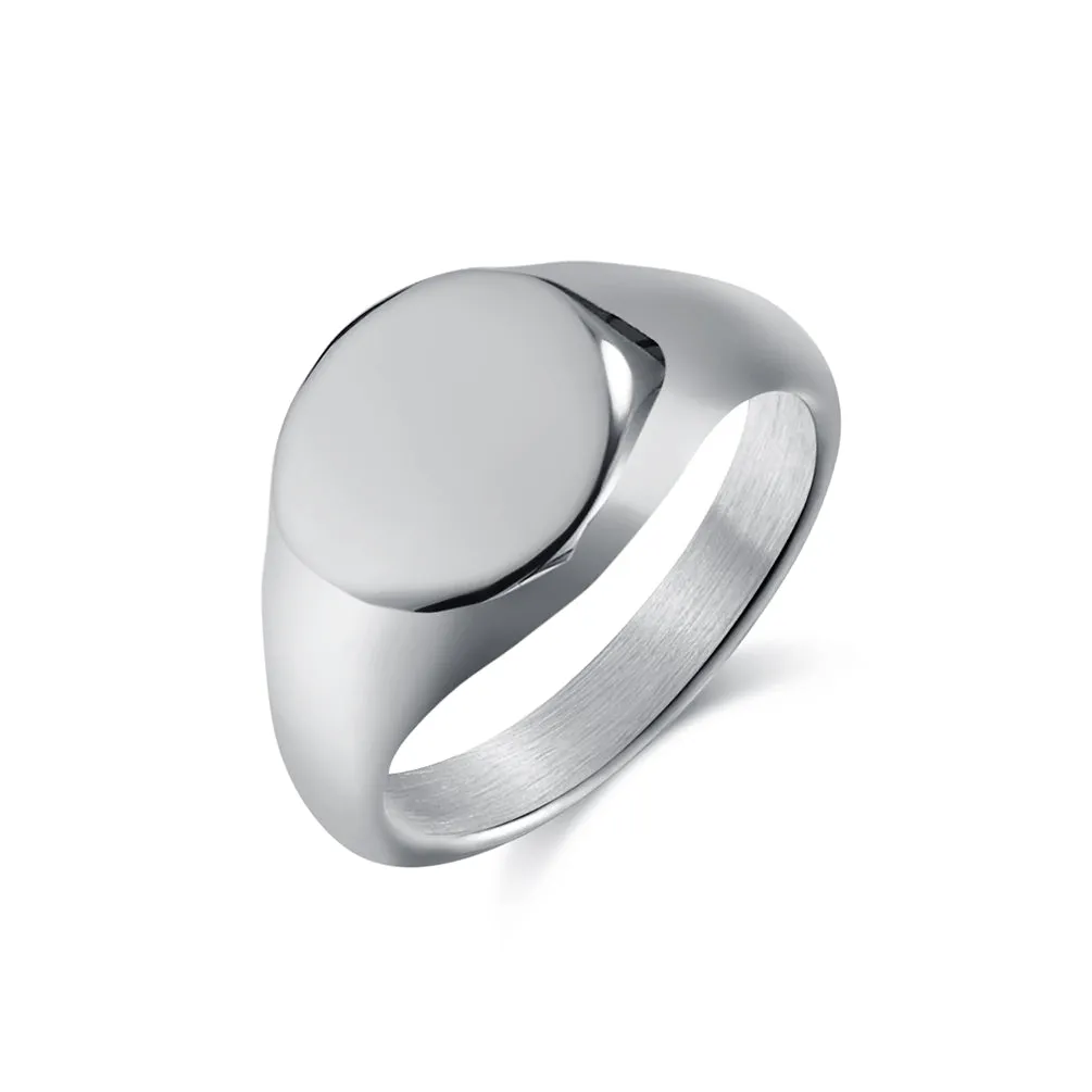Women’s Titanium Stainless Steel Oval Signet Ring – Polished Finish, Durable and Hypoallergenic, Minimalist Statement Jewelry
