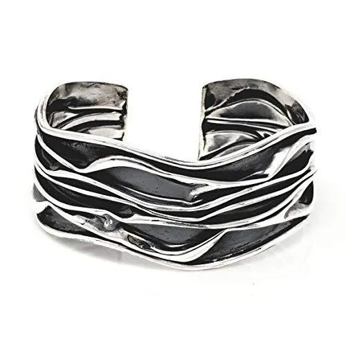 Women'sChunky Statement Silver Cuff | 25mm Sterling Silver Crushed Design Bangle Bracelet