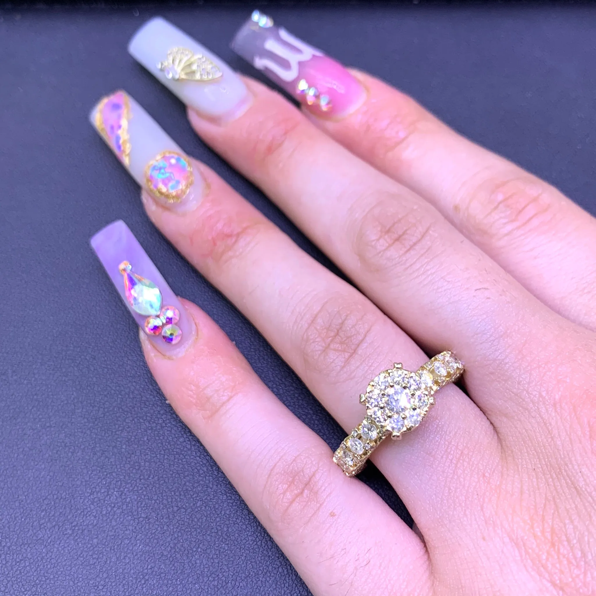 Yellow Gold and Diamond Ladies' Cluster Ring (Side Diamonds)