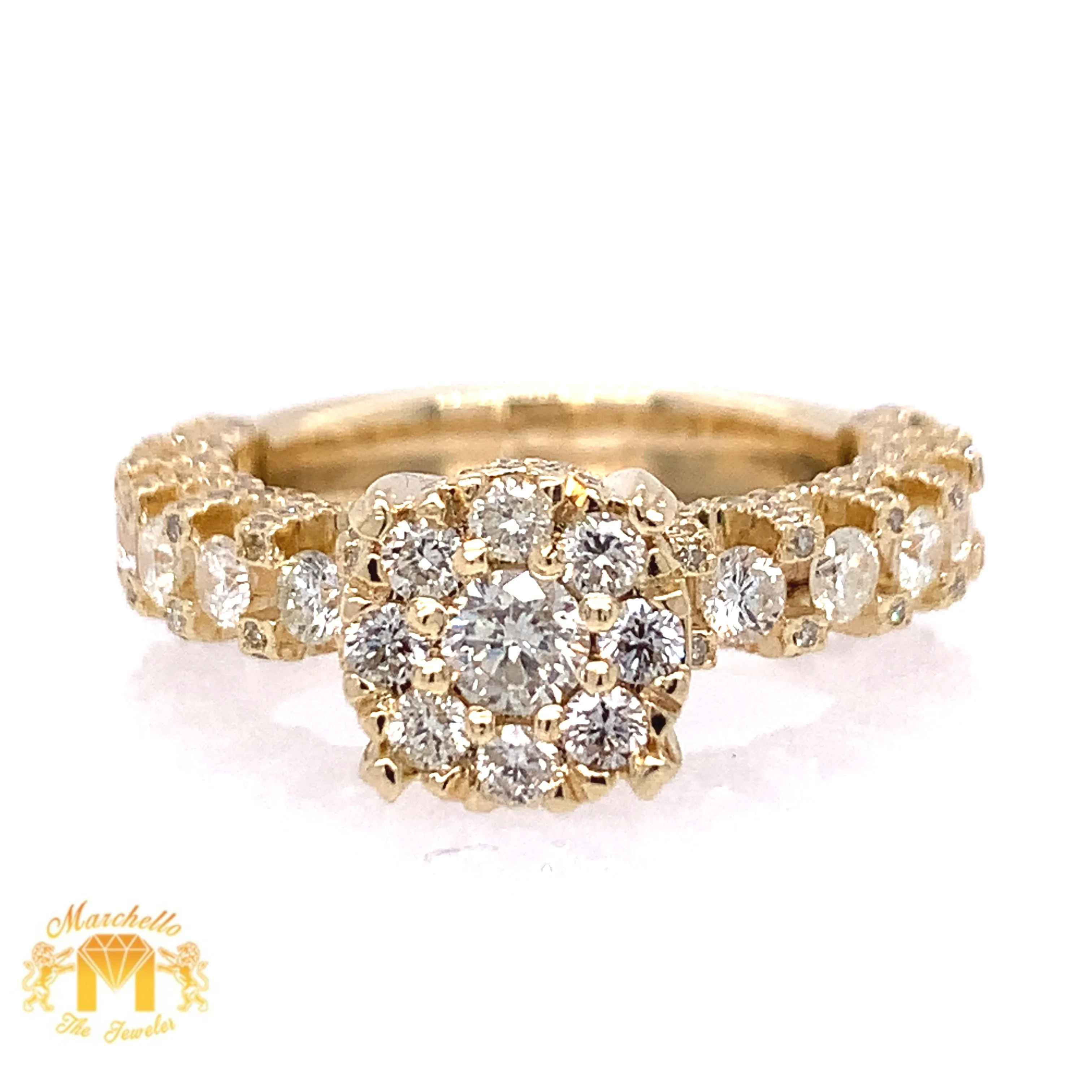 Yellow Gold and Diamond Ladies' Cluster Ring (Side Diamonds)