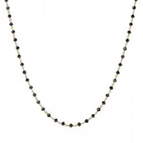 Yellow Gold Round Black Diamond Beaded Necklace