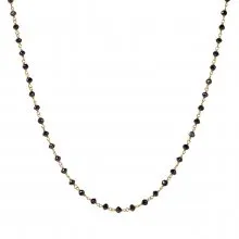 Yellow Gold Round Black Diamond Beaded Necklace