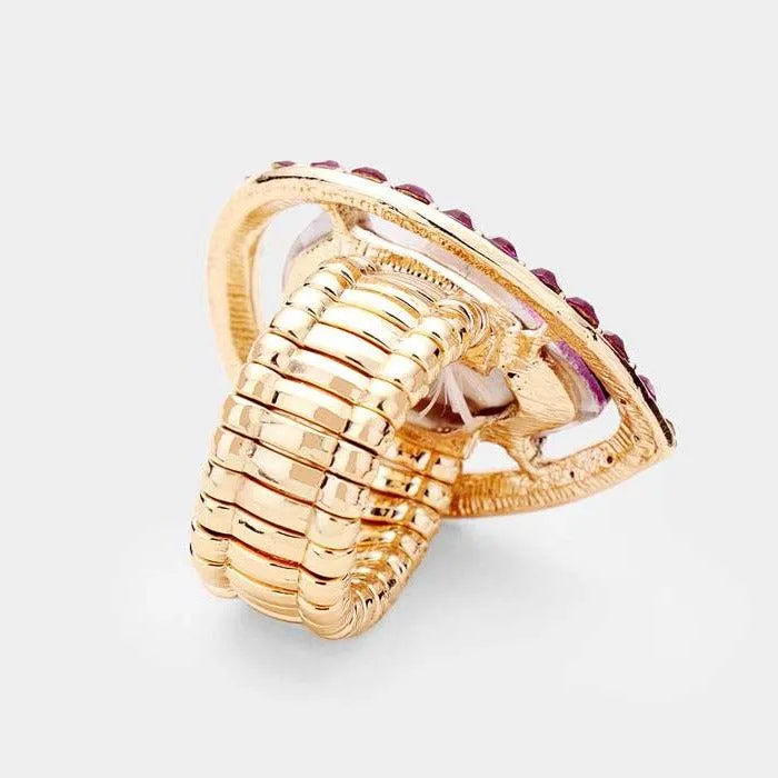 Yellow Teardrop Crystal Pave Rhinestone Stretch Ring