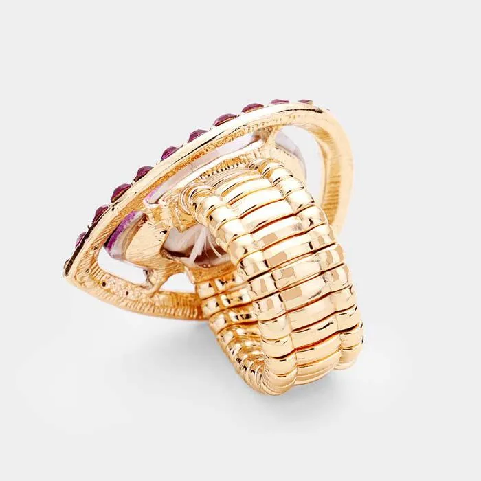 Yellow Teardrop Crystal Pave Rhinestone Stretch Ring