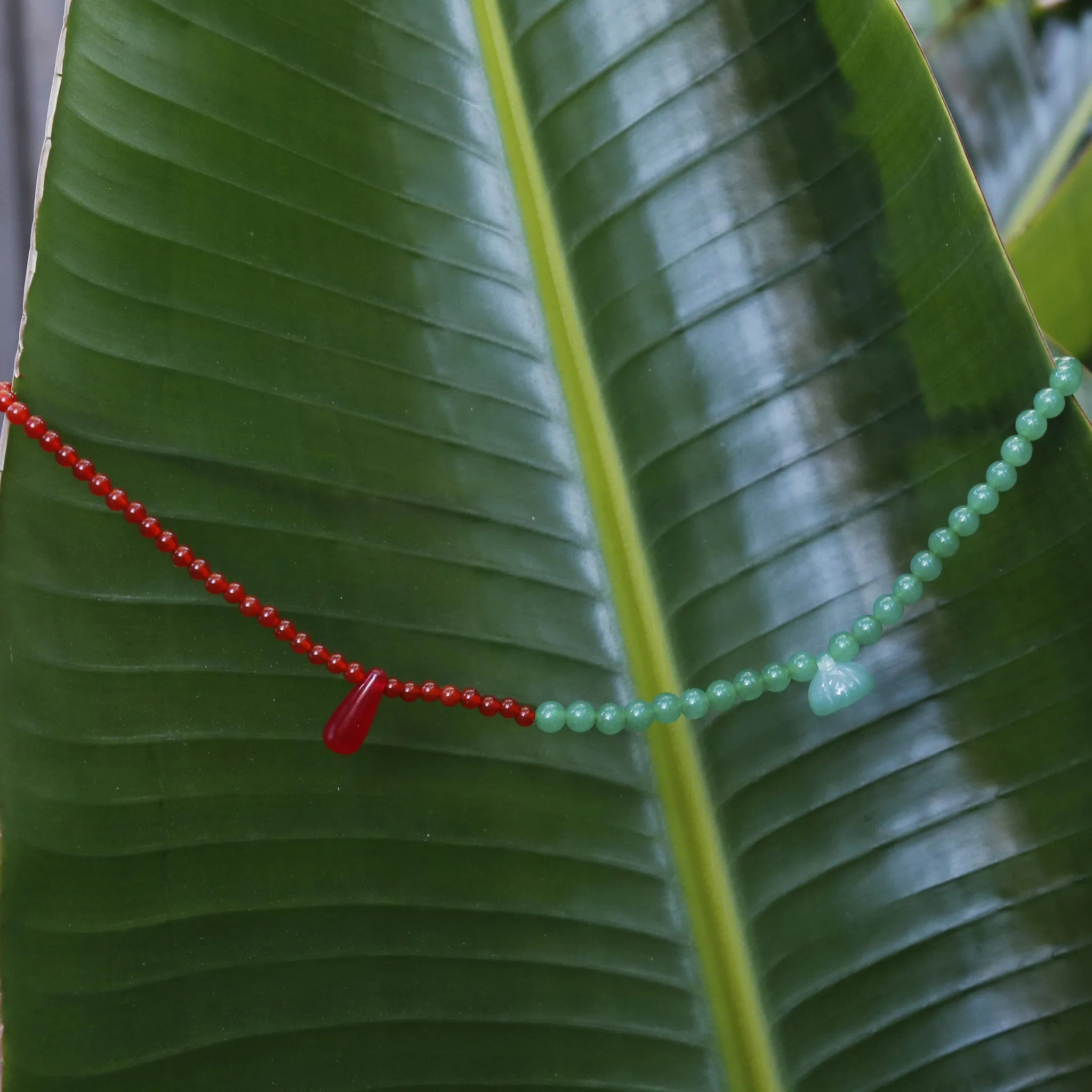 Yin Yang Red Onyx and Green Jade Beaded Bracelet, Gem Stone Meditation Bracelet
